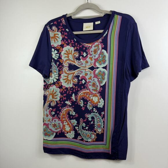 Anthropologie Maeve Maddie Blue Paisley Floral Striped Top Medium Layered Boho - Picture 12 of 14